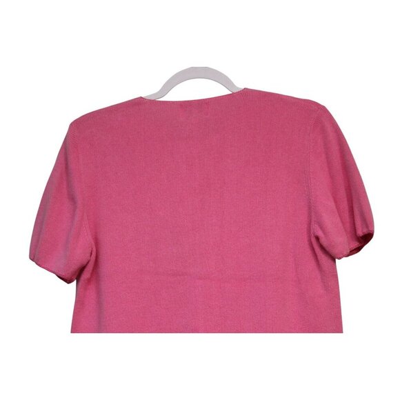 Vintage 90s Knit Cardigan Sweater Medium Pink Floral Embroidered Feminine Ramie - Picture 6 of 8